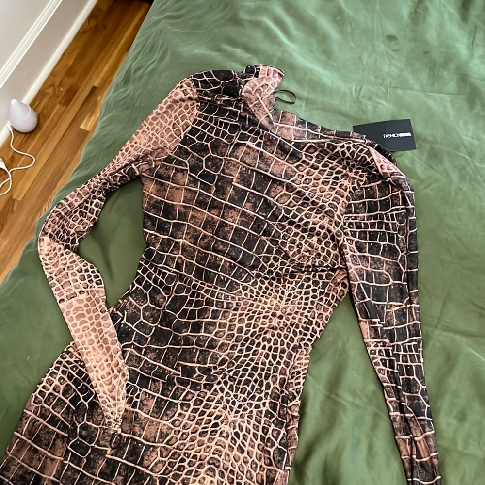 FashionNova Sexy In Snake Mesh Jumpsuit size M